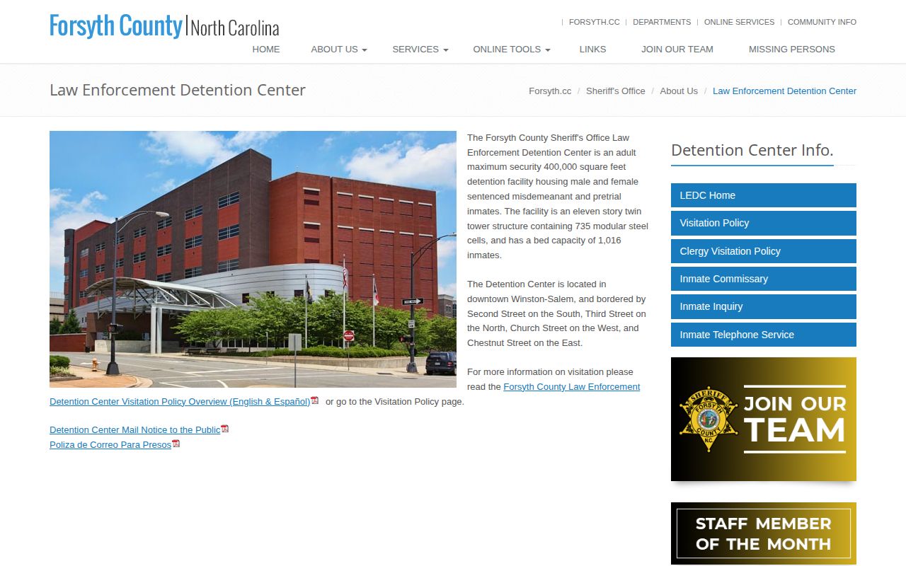 Forsyth County LEDC facility and booking records source