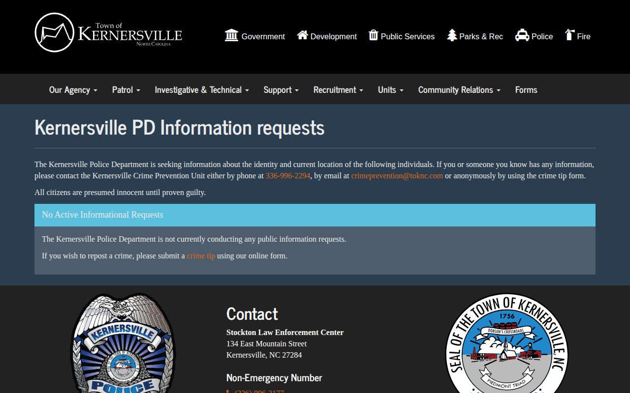 Kernersville official wanted page in Forsyth County source inventory